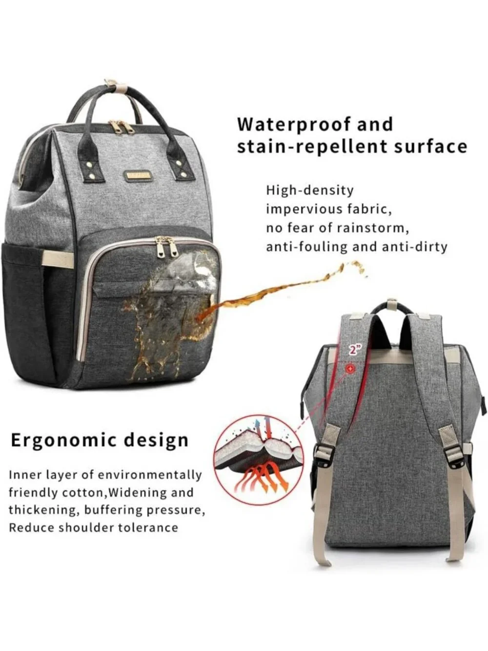 Stylish Diaper Bag Backpack for Moms, Baby Bag with Changing Pad & Insulated